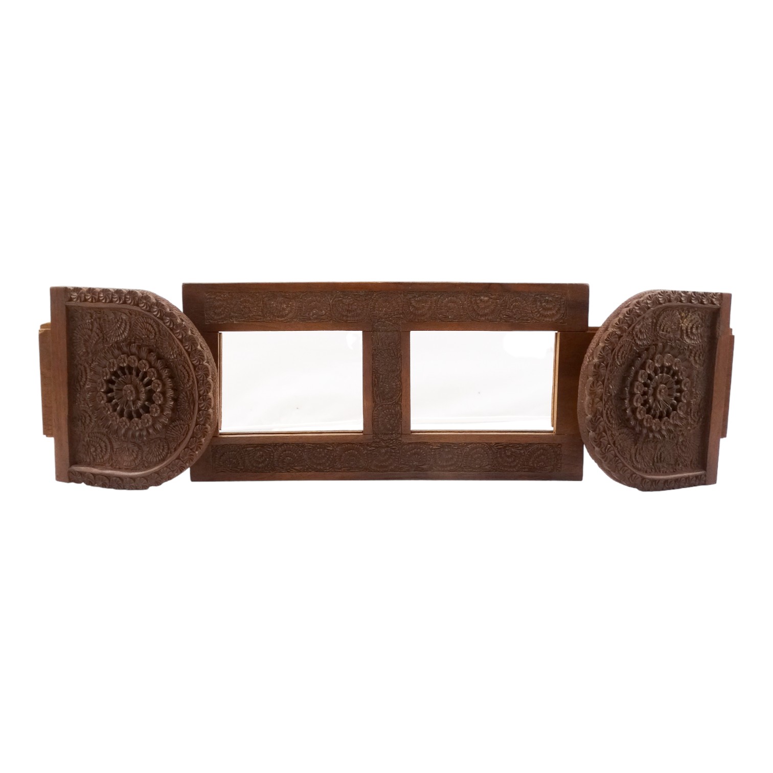 An Anglo Indian sandalwood book trough/slide - the hinged D-shaped ends elaborately carved with - Image 4 of 6