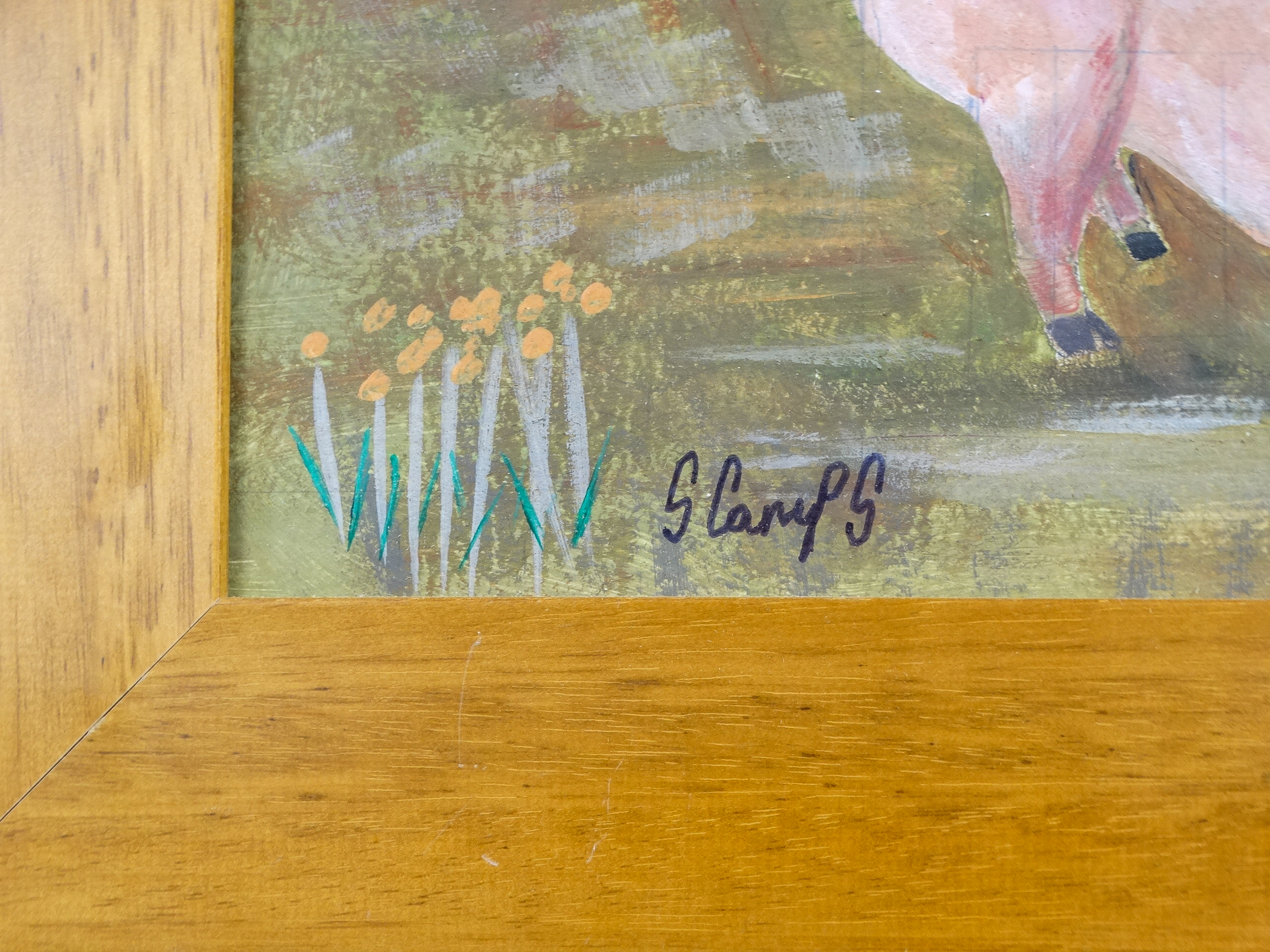 Steve CAMPS (Cornish contemporary b.1957) Pig In A Landscape Acrylic on board Signed lower left, - Image 3 of 4