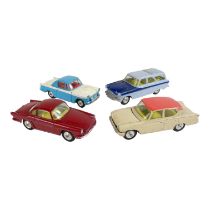 Corgi Toys, a 222 Renault Floride - red body, lemon interior, silver trim and spun hubs, a Ford