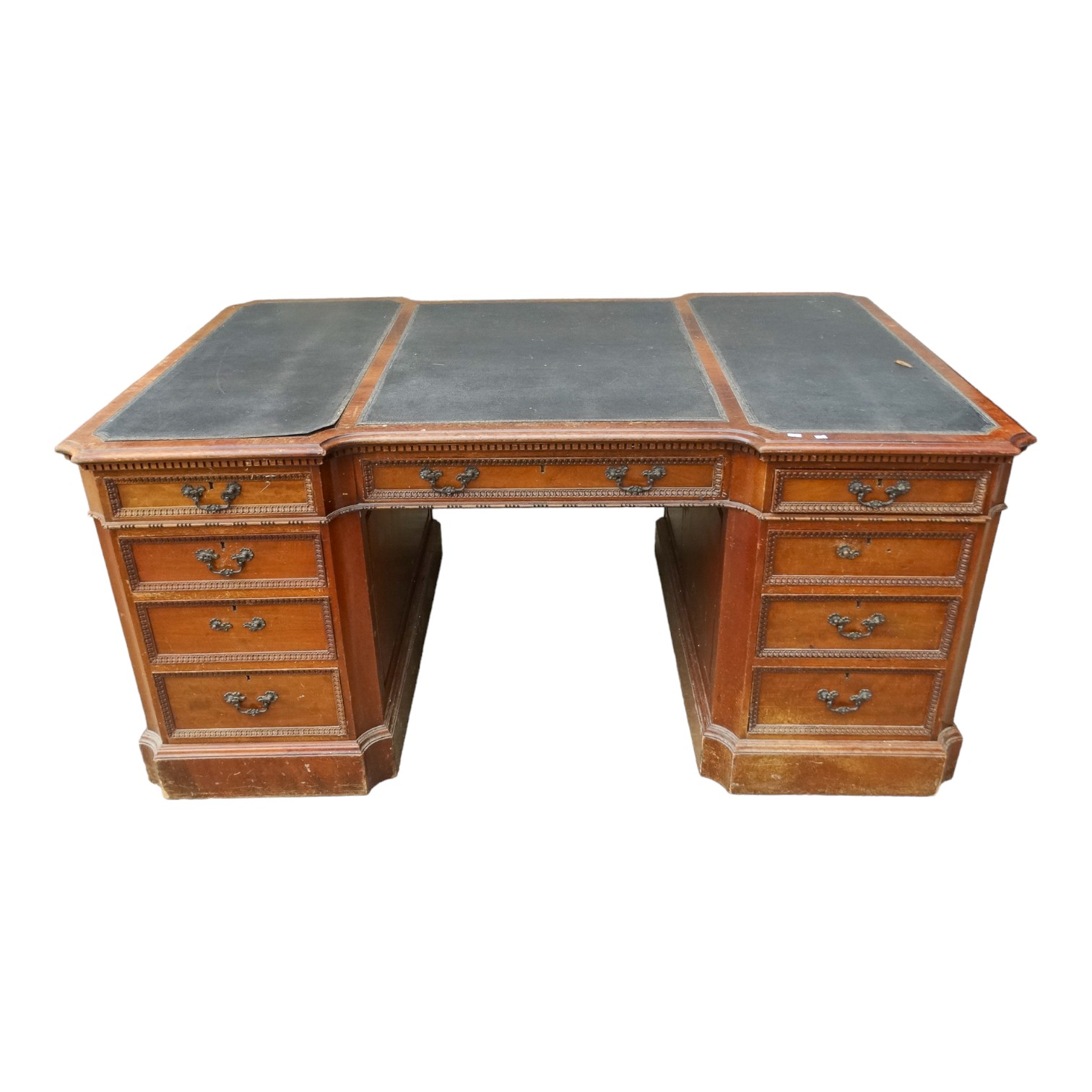 A George III stye mahogany partners desk - the leather inset top incorporating an inverted break