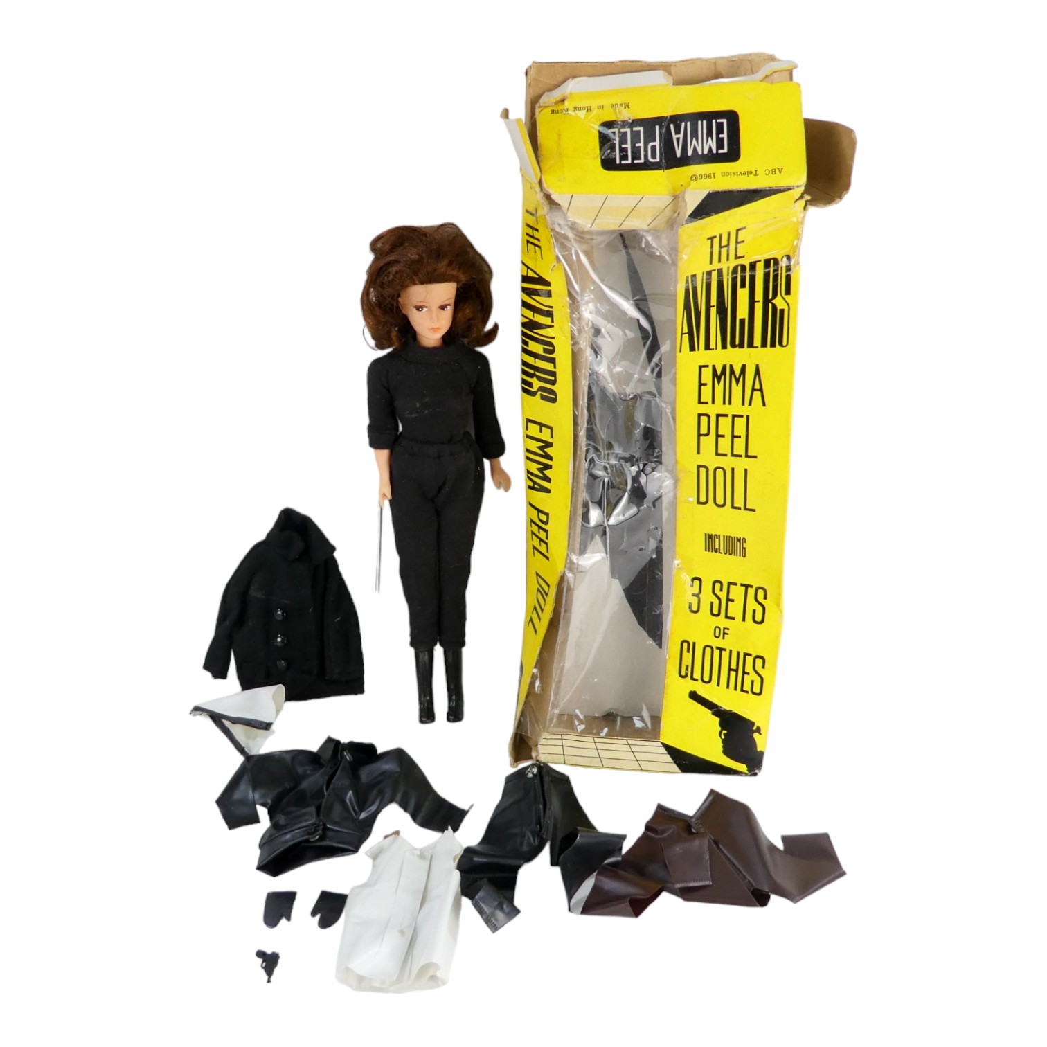 The Avengers Emma Peel vintage doll - possibly Fairylite 1966, wearing black roll neck sweater,