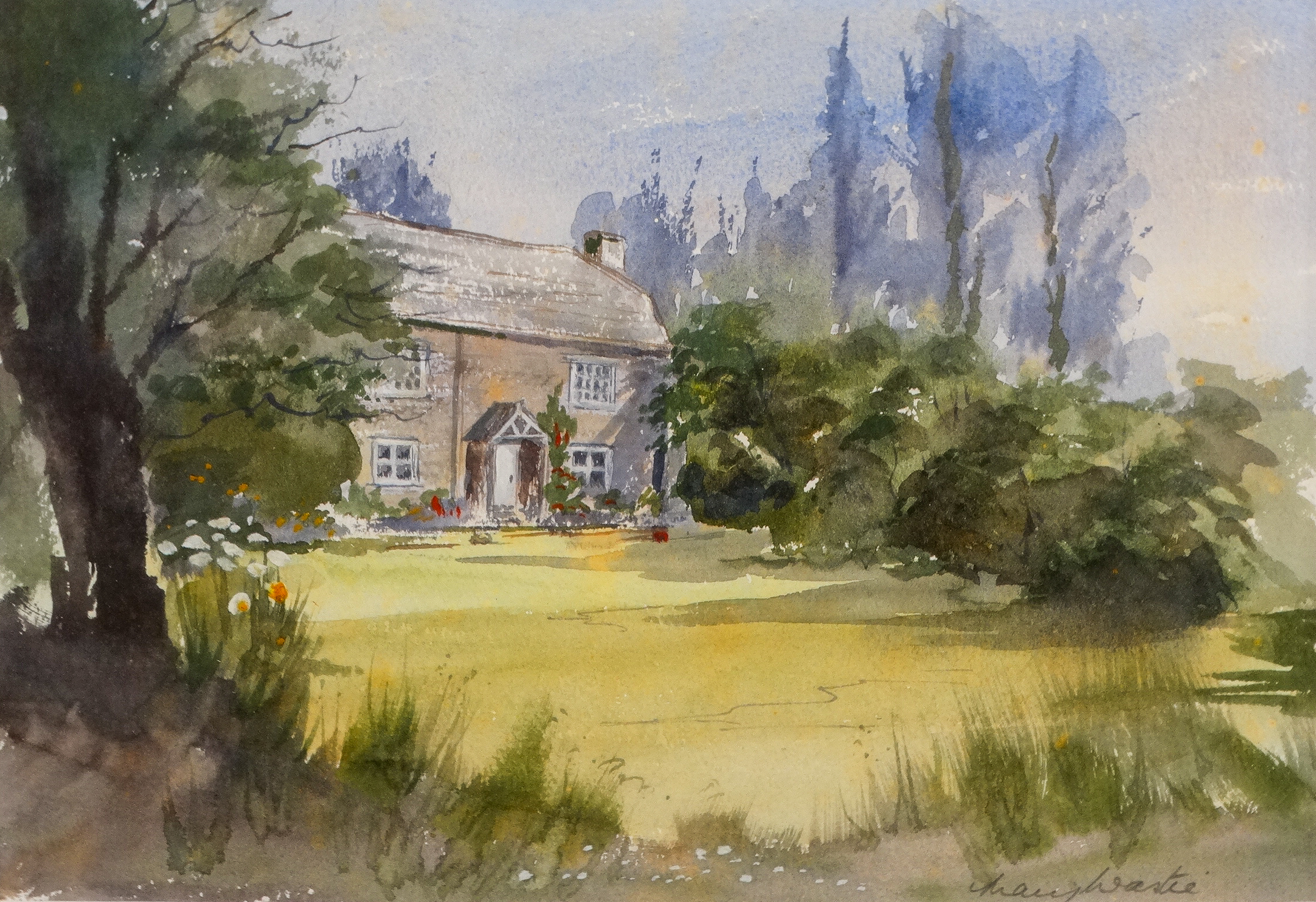 # Mary WASTIE (British b. 1935) Cottage and Garden Watercolour Signed lower right Framed and