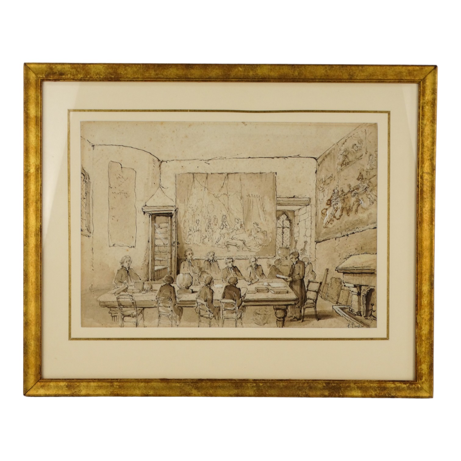 T EARL (British 19th Century) Meeting at the Chapter House Chichester Pen and wash Signed lower - Image 2 of 4
