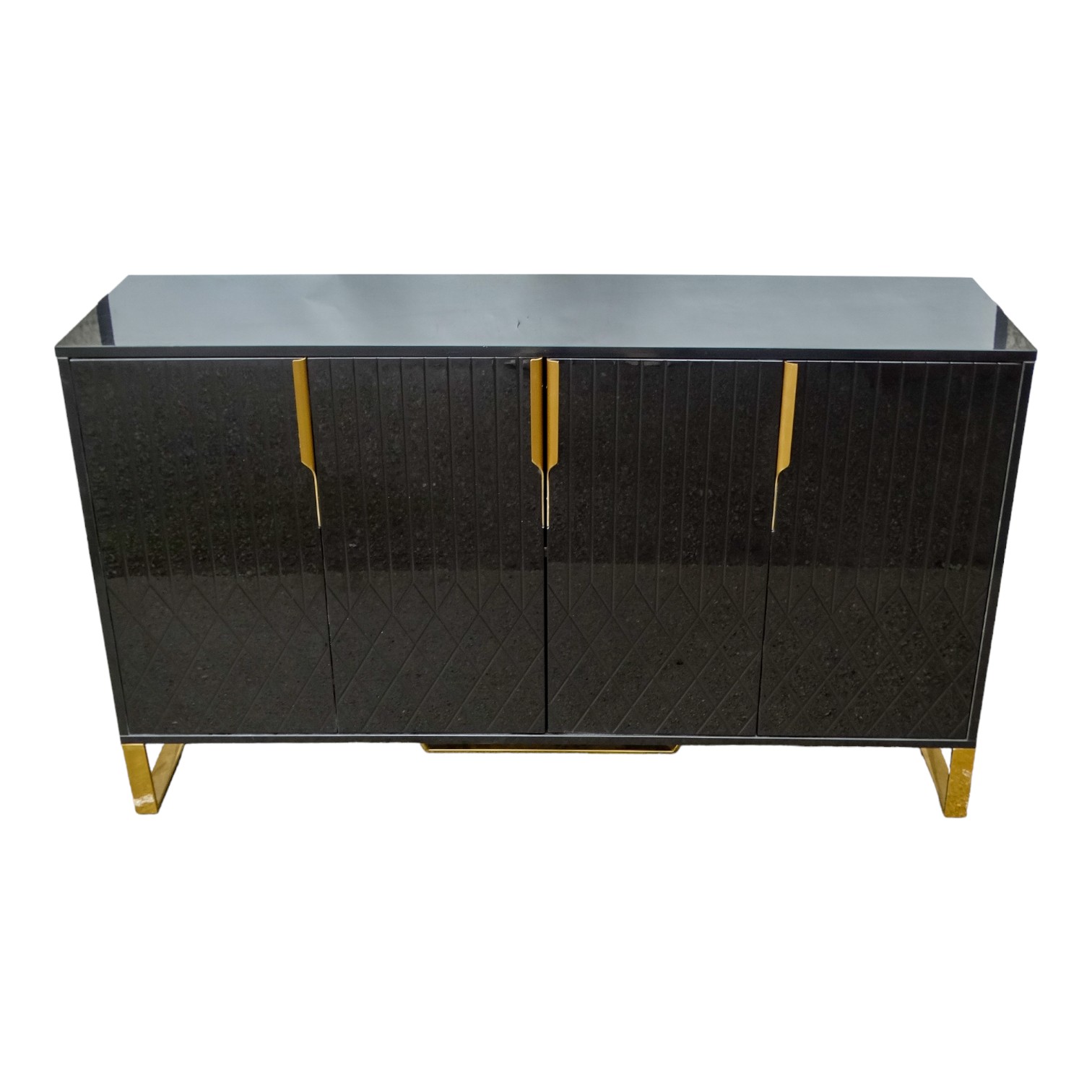 A contemporary black lacquer sideboard - the rectangular top above an ...