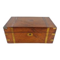 A late Victorian walnut writing slope - with brass binding and corners, 45cm wide