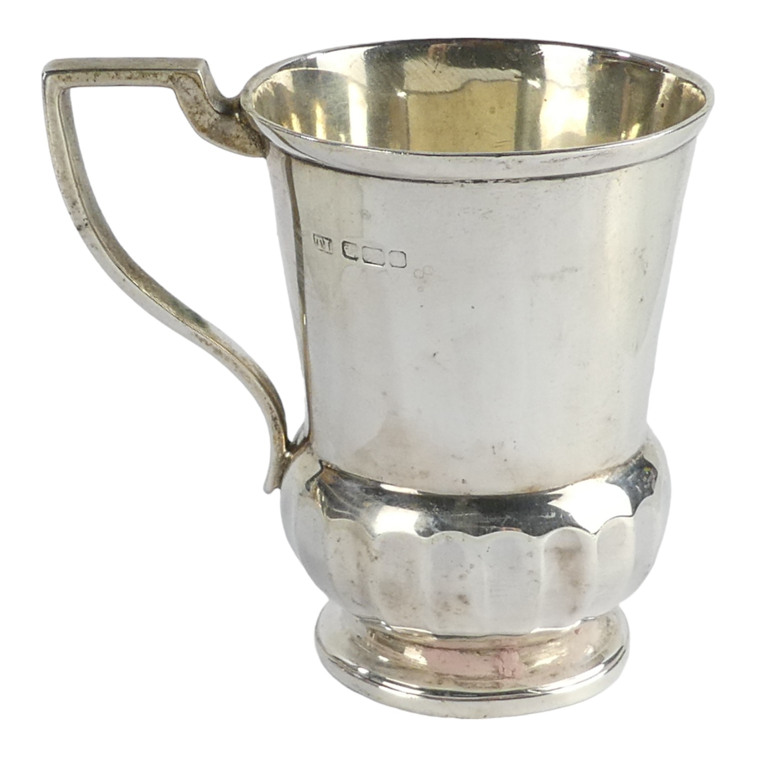 A silver christening mug - Sheffield, marks indistinct, thistle shaped and raised on a circular - Image 2 of 4