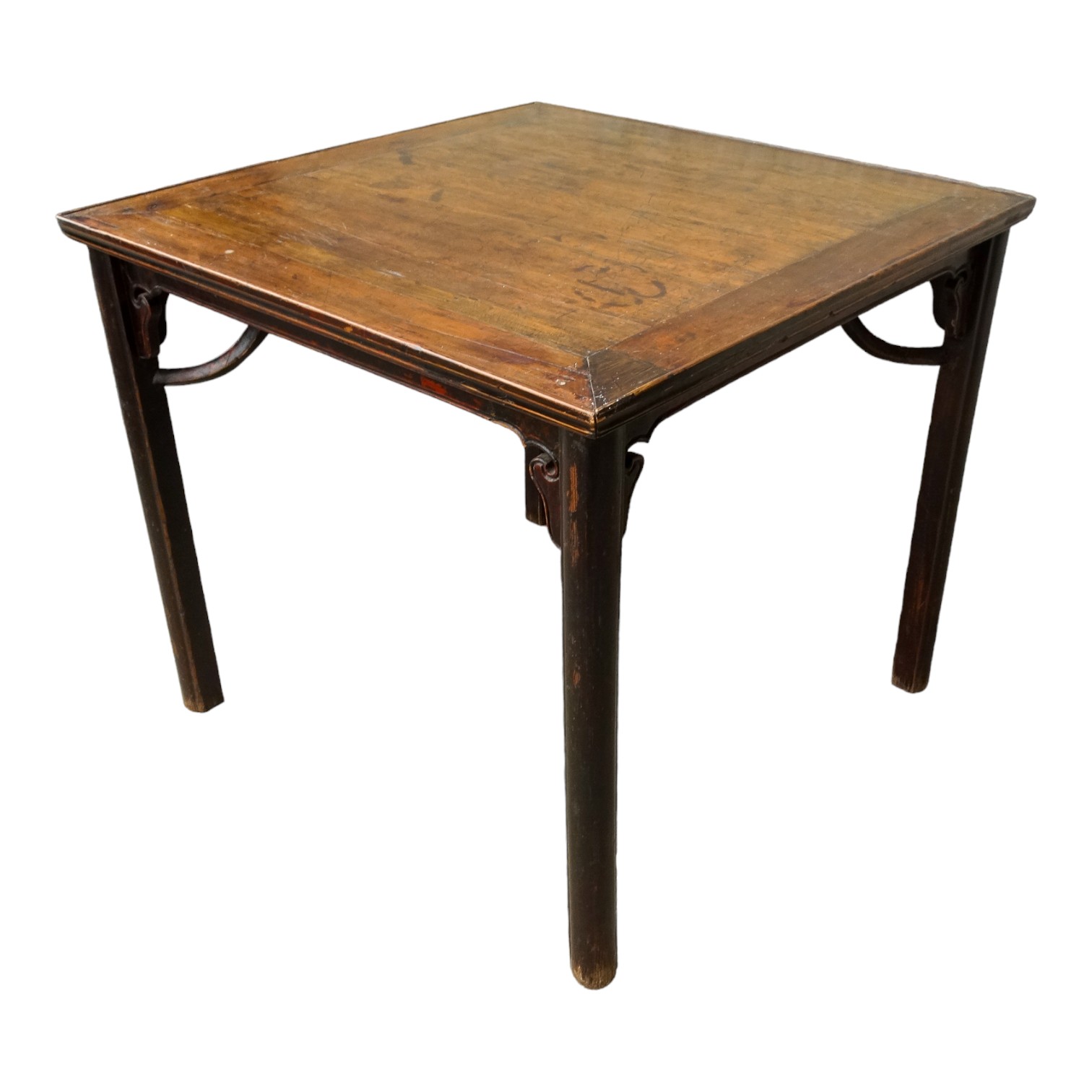 A Chinese oriental hardwood square table - the cleated panel top above a shaped corner bracket, on - Image 2 of 6
