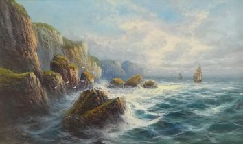 F. HIDER (British 1861-1933) High Tide at Land's End Oil on canvas Signed lower left, titled verso