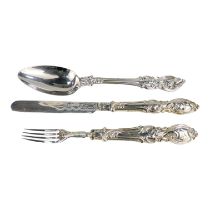 A silver three piece christening set - Sheffield 1851, Aaron Hadfield, foliate decorated, weight