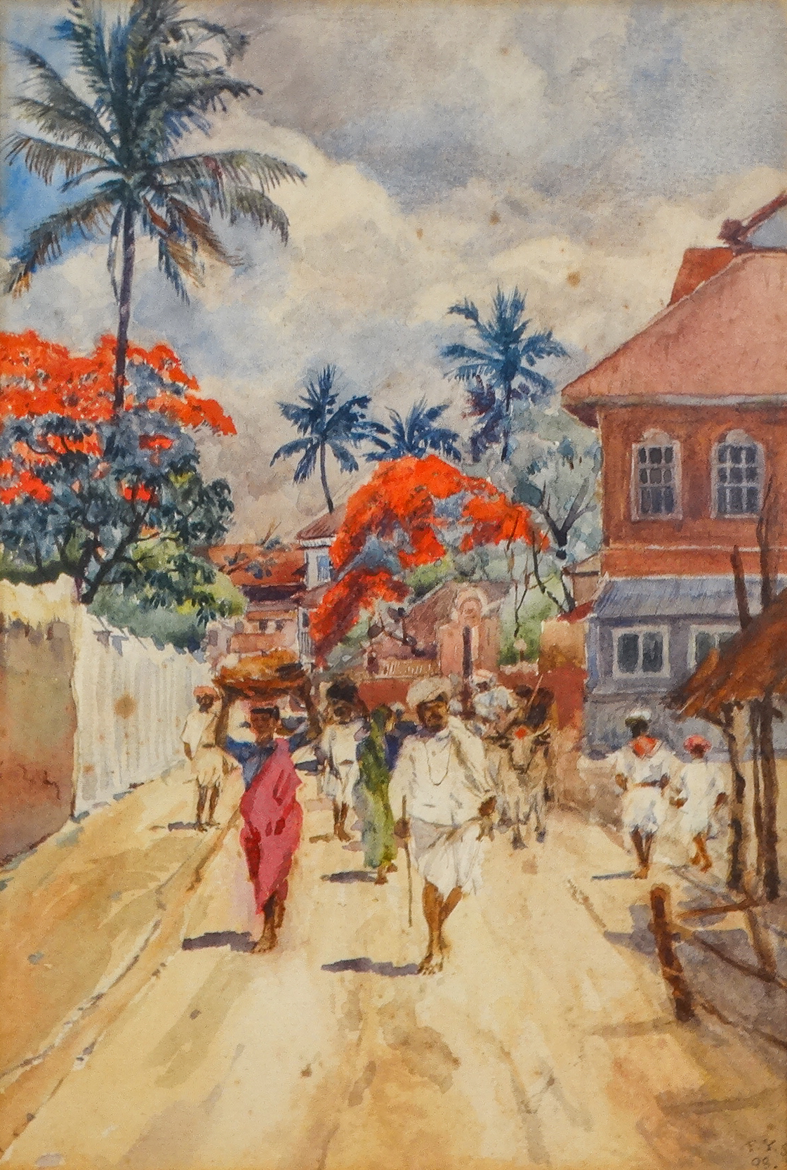 F. Y. S. (19th/20th Century Anglo Indian School) Busy Street Scene Watercolour Signed with - Image 6 of 9