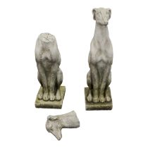 Pair of reconstituted stone dogs - seated alert pose, 55cm high