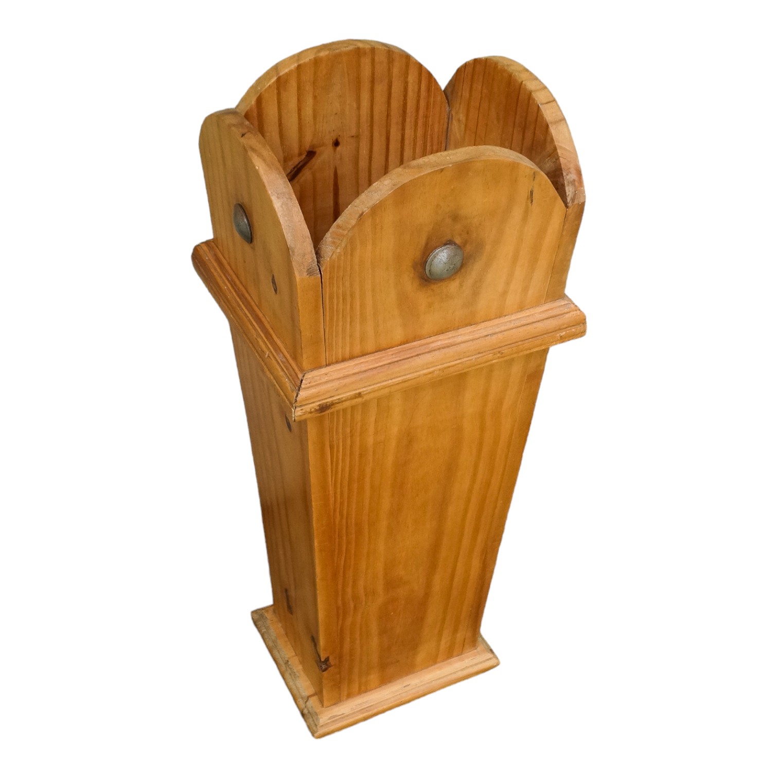 A 20th century pine umbrella stand - of rectangular tapering form and decorated with a shaped top - Image 2 of 4