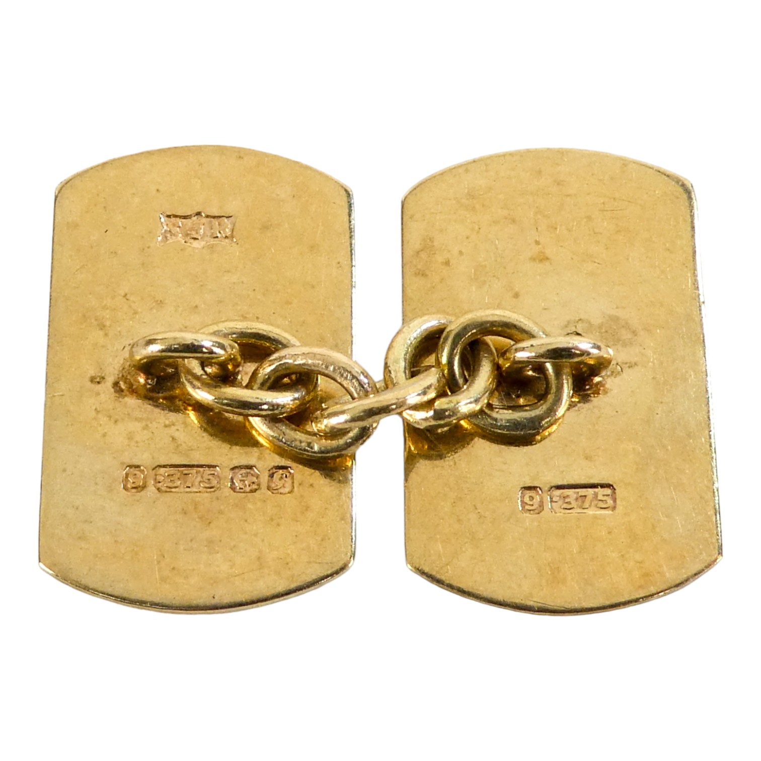 A pair of 9ct gold cufflinks - of rounded rectangular form, with engine turning, weight 4g. - Image 3 of 3