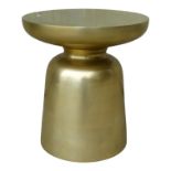 A contemporary brass circular low table - diameter 38cm, width 38cm, height 43cm.