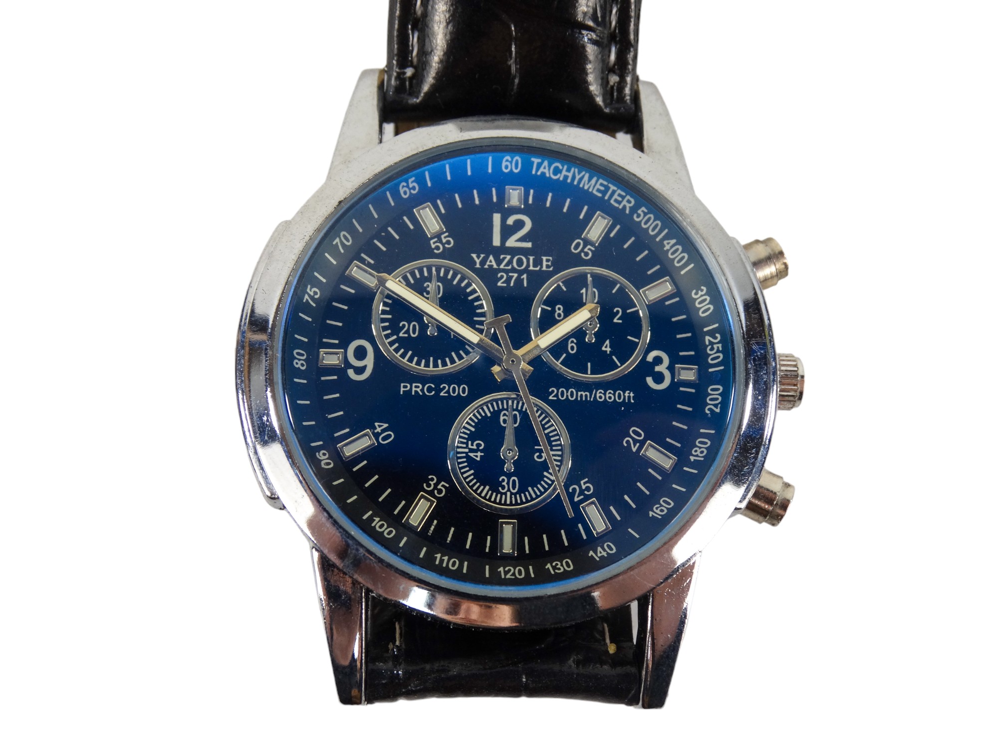 A Yazole stainless steel cased gentleman's wristwatch - the blue dial with subsidiary dials, with - Image 4 of 8