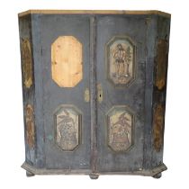 A 18th century Austrian painted marriage wardrobe - decorated with vignettes of figures fruit and