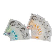 A consecutive run of six ten pound notes - together with a run of four five pound notes. (9)