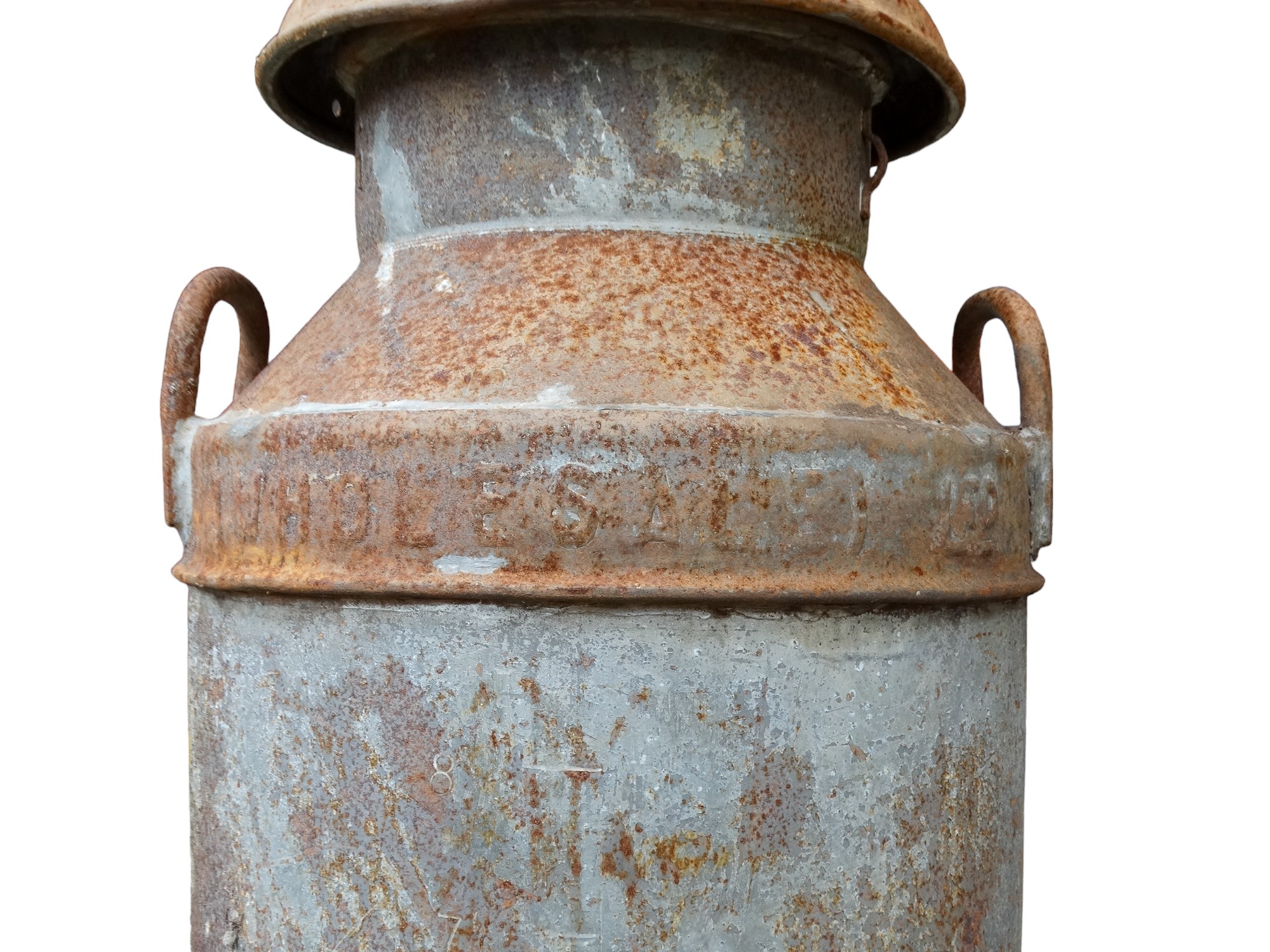 A pair of steel milk churns - lidded with twin handles, branded Unigate Creameries, heights 74cm and - Bild 2 aus 3