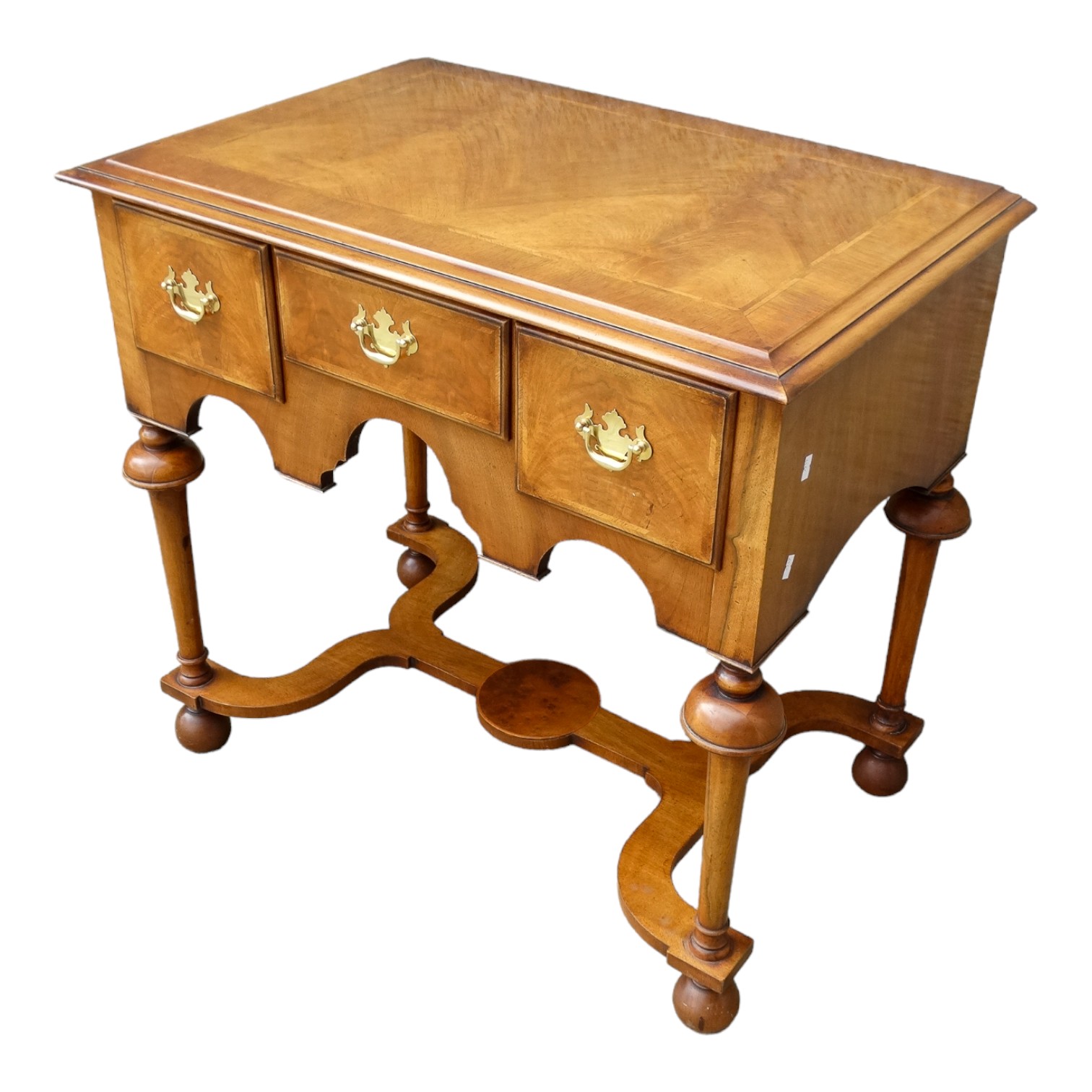 A walnut William and Mary style lowboy - the rectangular moulded top with cross banding above an - Image 3 of 6