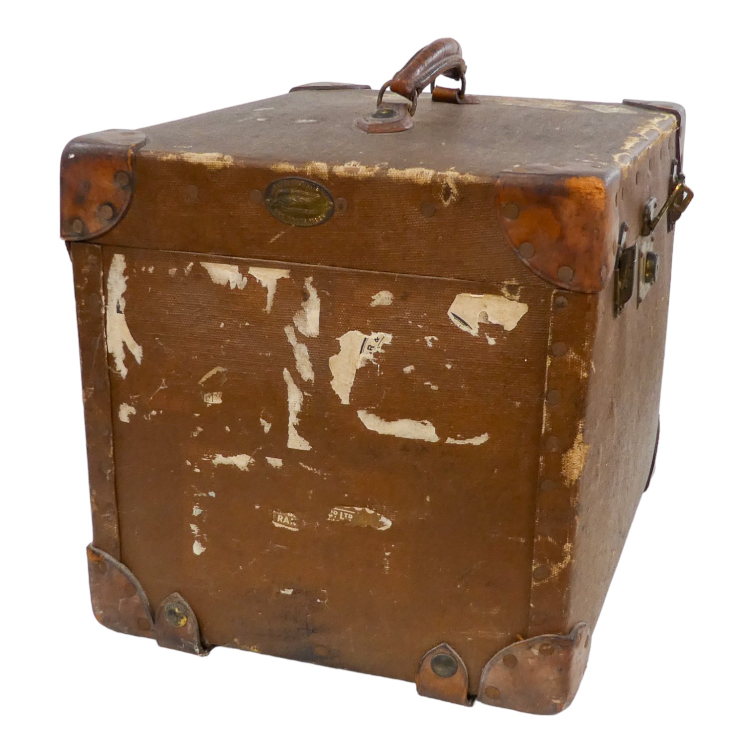 A vintage ladies travelling trunk - brown canvas with leather corners and handle, the cloth interior - Image 10 of 13