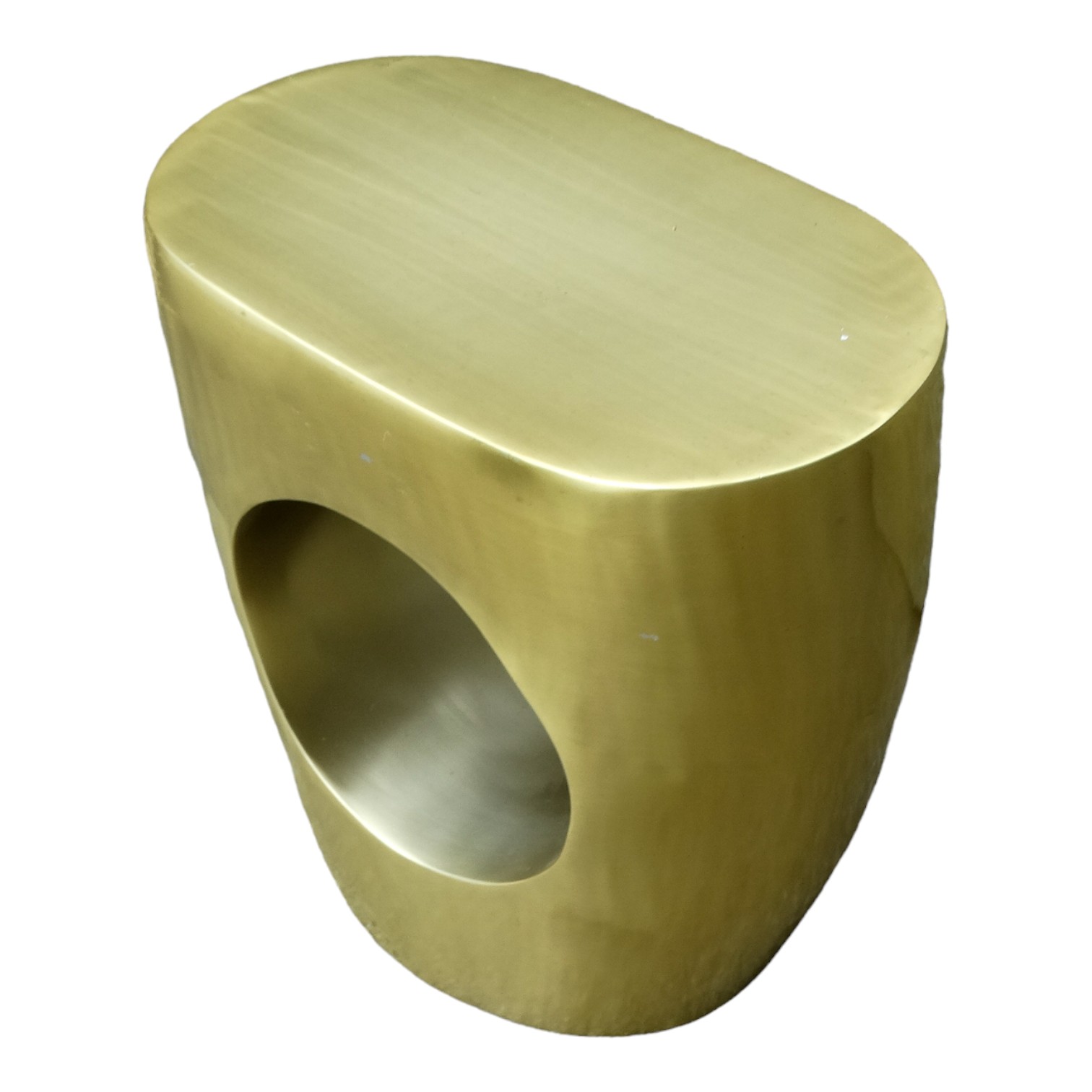 A contemporary brass low table - the top of oval form with the tapering base incorporating a hole, - Image 3 of 3