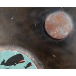 Steve CAMPS (Cornish contemporary b.1957) Lunar Whales Acrylic on board Signed lower left Framed