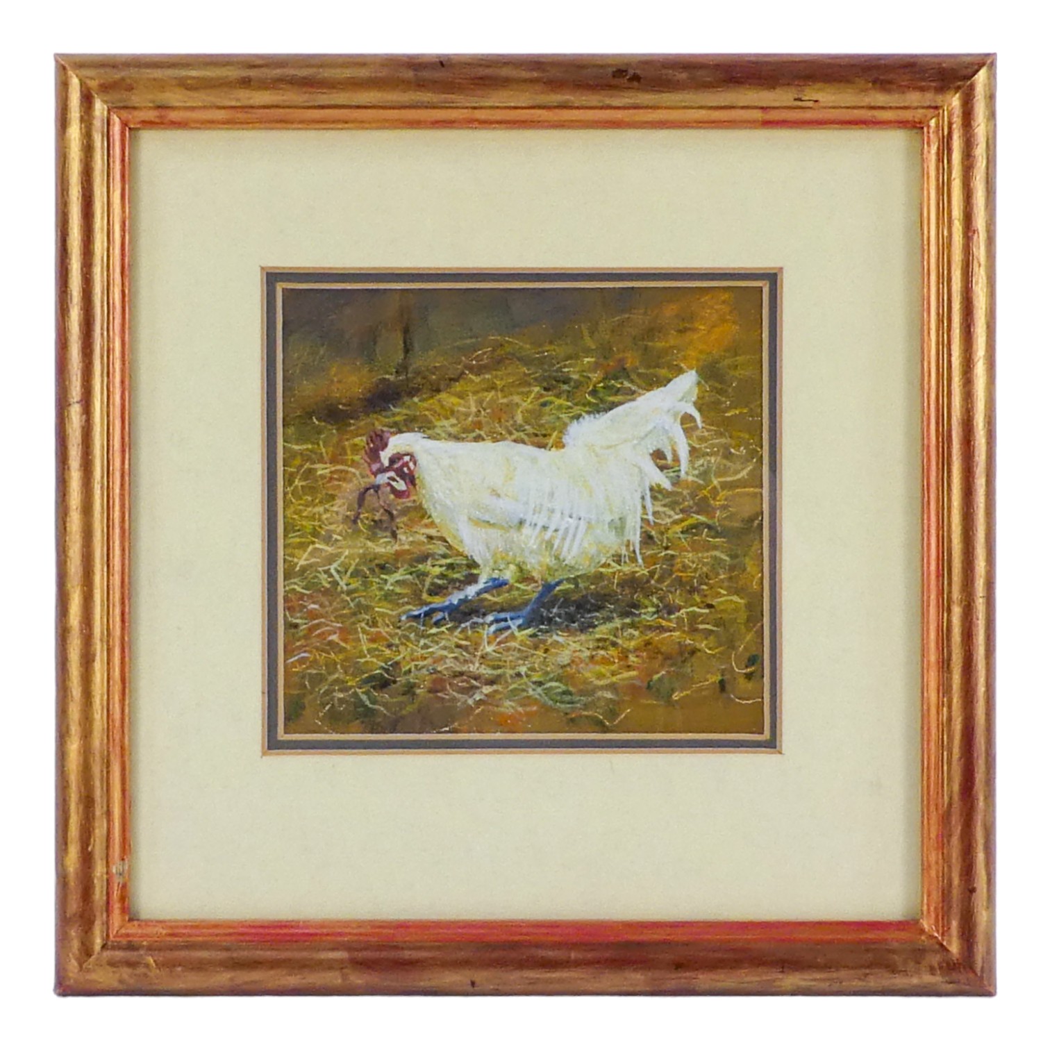 In the manner of Joseph CRAWHALL Plymouth Rock Hen with Worm Bodycolour on paper Framed and glazed - Image 2 of 4