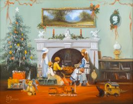 Les PARSONS (British b. 1945) Fireside at Christmas Oil on canvas Signed lower left Framed Picture