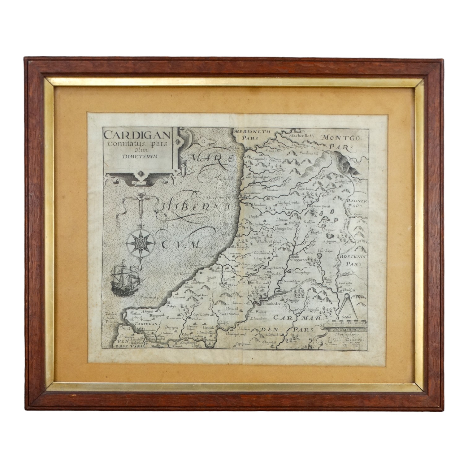 After Christopher Saxton, Map of Cardigan - a monochrome engraving, 23 x 32cm. - Bild 2 aus 4