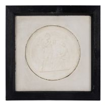 A 19th century plaster low relief plaque - depicting a classical scene, tondo, in a square frame, 23