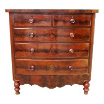 A Victorian mahogany bowfront chest of drawers - with an arrangement of two short and three long