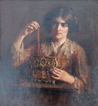 Mona Hopton BELL (British 19th/20th Century) Inspecting Her Jewellery Oil on canvas Framed Picture