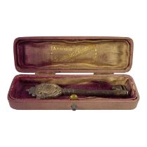 A silver presentation key - Birmingham 1913, James Fenton & Co, length 9cm, weight 27g, cased.