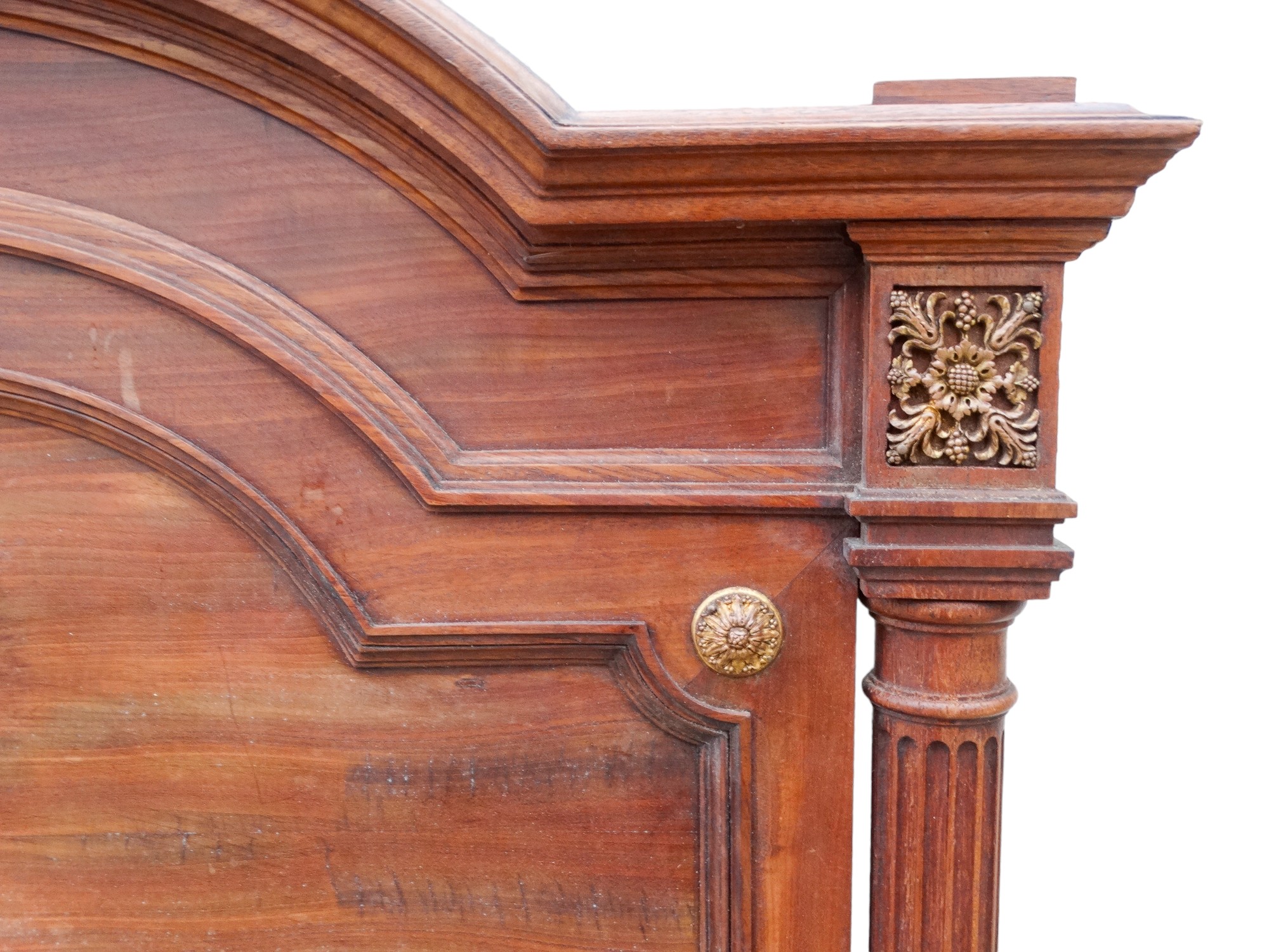 A Louis XVI style mahogany double bed - the panelled head and foot boards with fluted column - Image 4 of 5