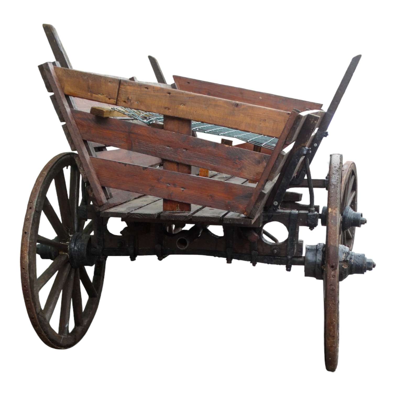 A late 19th century wooden wagon - the wooden wheels with iron rims and hubs, together with - Image 4 of 9