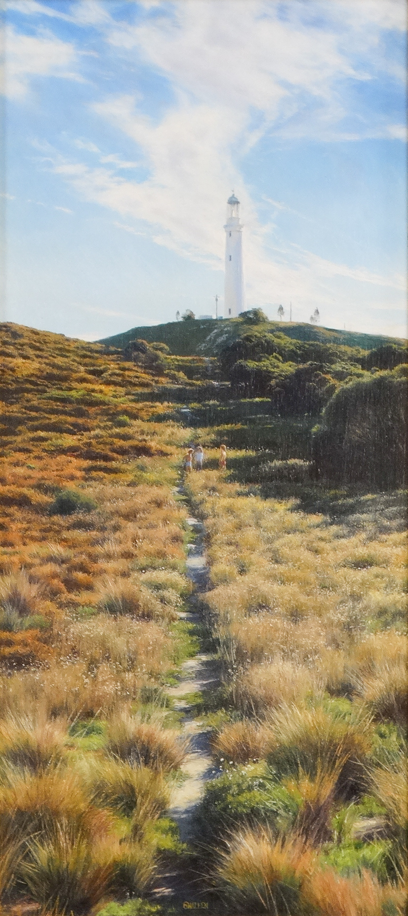 John Michael CHALLEN (1957-2011) Children On A Path Towards Rottnest Lighthouse Oil on board