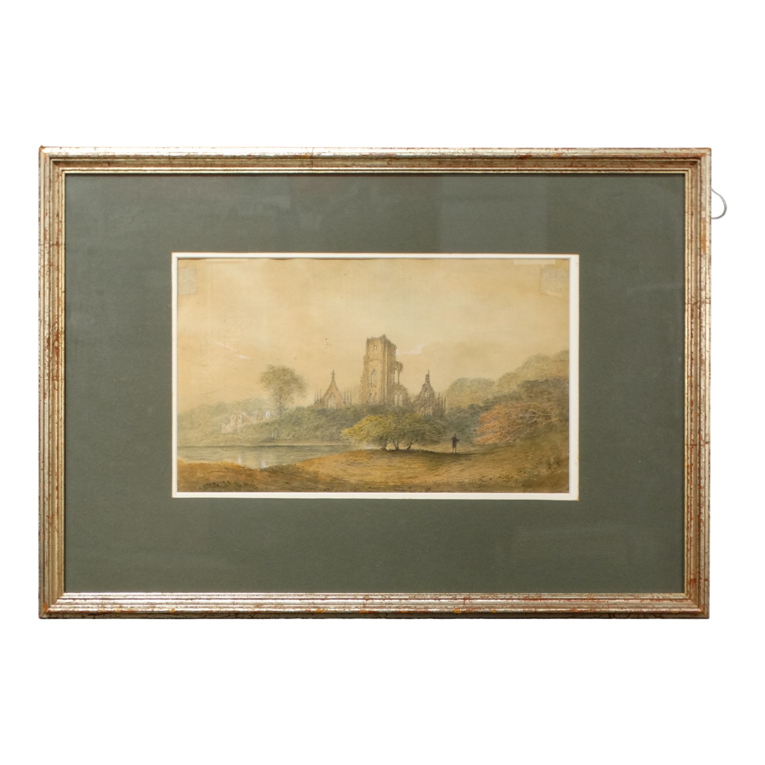 19th Century British School Figure Beside a Ruined Abbey Watercolour Framed and glazed Picture - Image 2 of 4