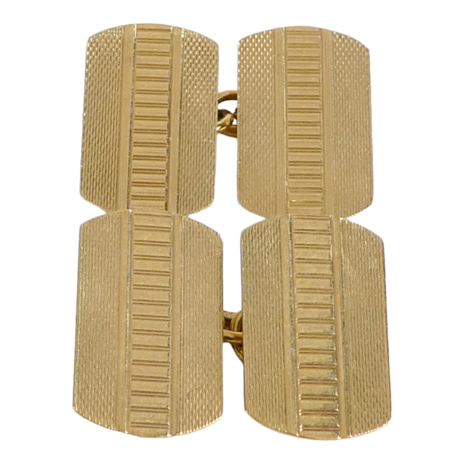 A pair of 9ct gold cufflinks - of rounded rectangular form, with engine turning, weight 4g.