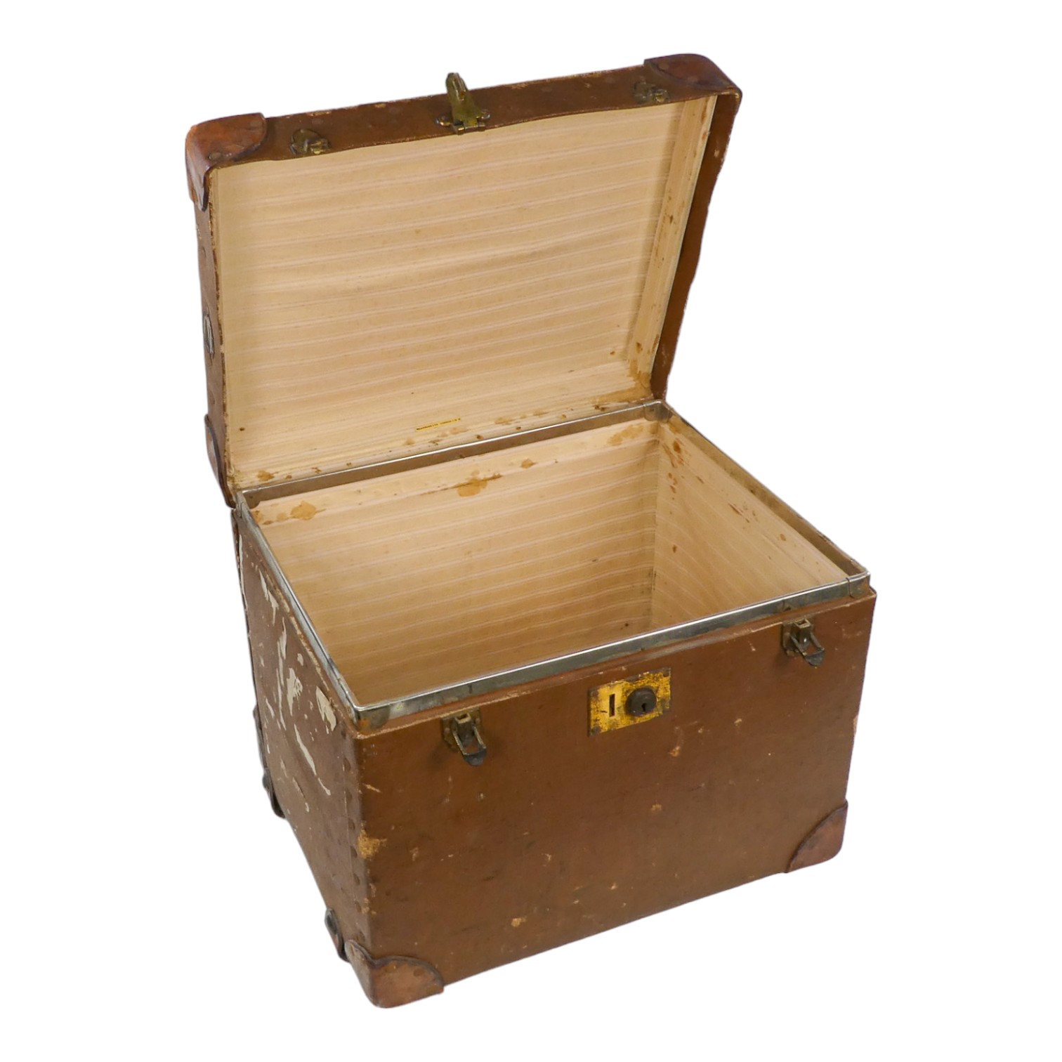 A vintage ladies travelling trunk - brown canvas with leather corners and handle, the cloth interior - Image 7 of 13