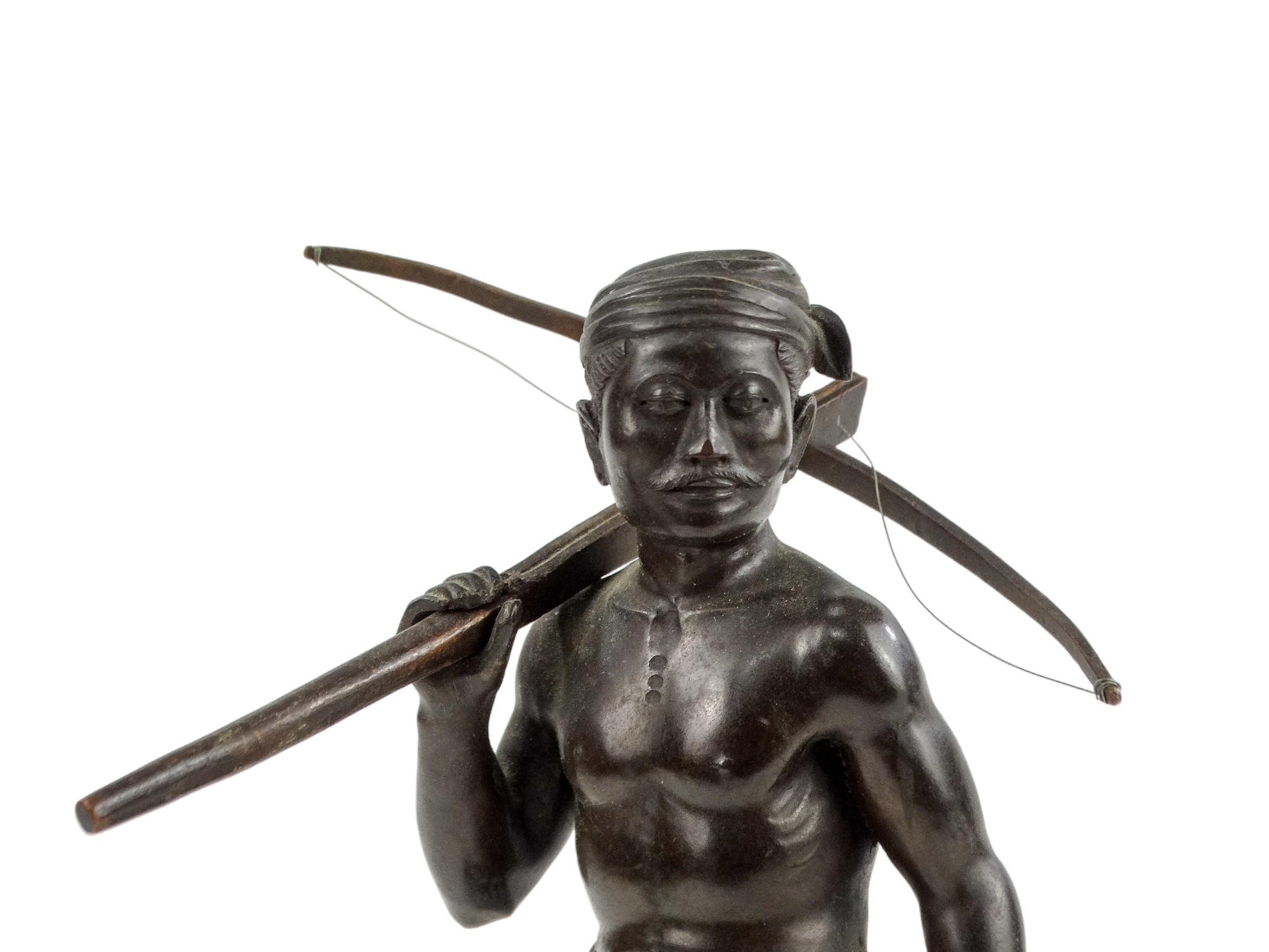 McTha Din 20th century Burmese Pegu bronze figure - standing holding a crossbow, signed to base, - Image 5 of 5