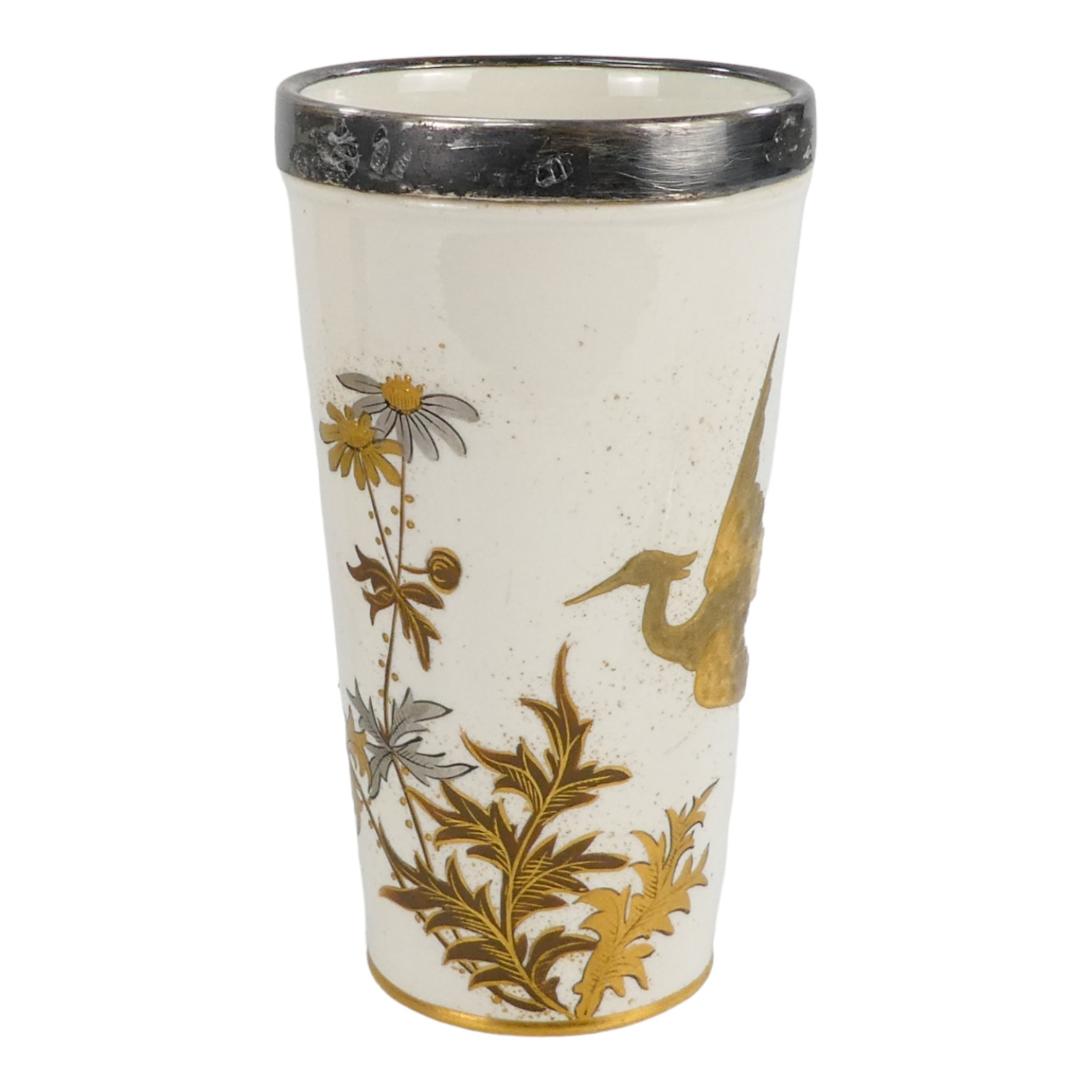 A Royal Worcester beaker - with white metal band to lip, gilt decorated with flowers, height 14cm, - Bild 3 aus 7