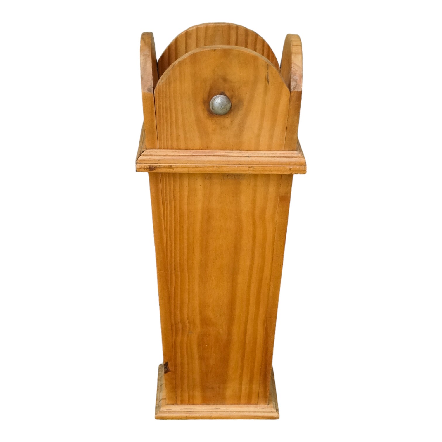 A 20th century pine umbrella stand - of rectangular tapering form and decorated with a shaped top