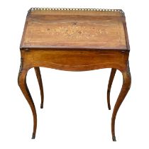 A Louis XV style rosewood and marquetry bureau de dame - with a three quarter gallery and floral