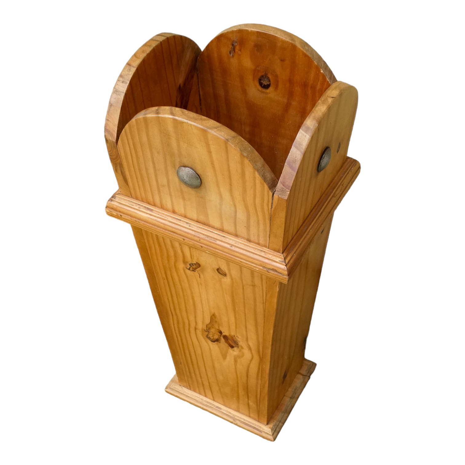 A 20th century pine umbrella stand - of rectangular tapering form and decorated with a shaped top - Image 3 of 4
