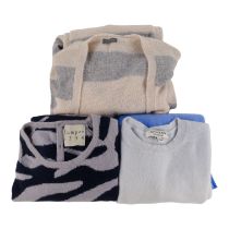 A cashmere jumper - grey and blue tiger stripes, together with two further cashmere jumpers. (3)