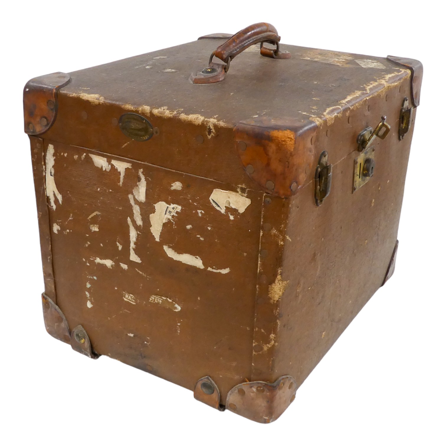 A vintage ladies travelling trunk - brown canvas with leather corners and handle, the cloth interior - Image 8 of 13