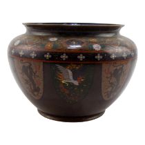 An early 20th century cloisonne bowl - decorated with a band of flowers and pendent decoration