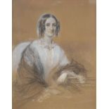 19th Century British School Portrait Of An Elegant Woman Pastel on brown paper Framed and glazed