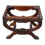 An 18th century style mahogany X-frame stool frame - carved with foliate lappets 59 x 42 x 43cm.