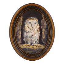 B BARRATT (British 20th Century), Barn Owl, Oil on board, Signed lower right, Framed, oval,